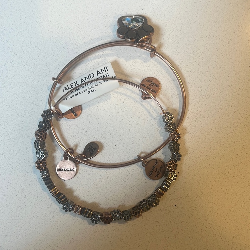 Brand new Alex and Ani prints of love bangles